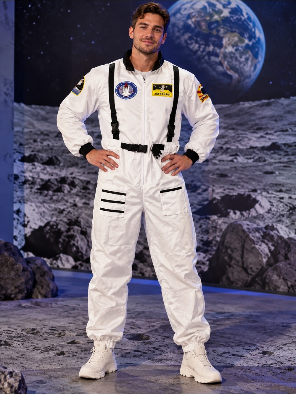 Men White Astronaut Costume Jumpsuit size M